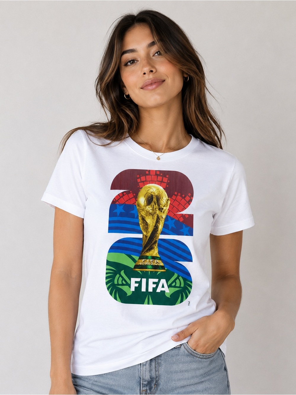 World Cup 2026 Graphic Tee - White with Multicolor Trophy Print